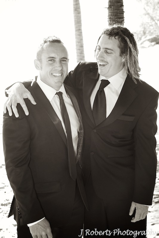 Groom laughing with brother - wedding photography sydney